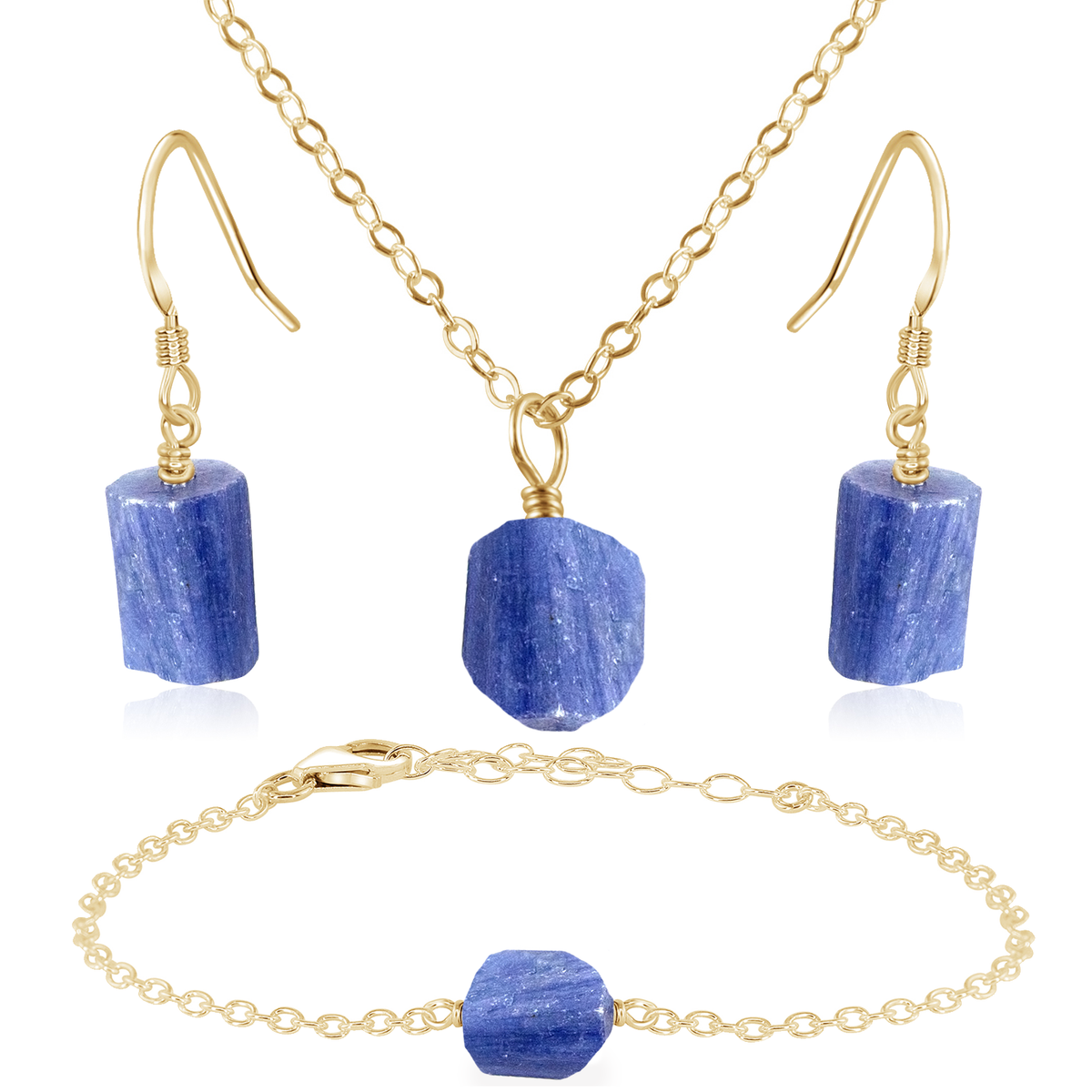 Raw Kyanite Crystal Jewellery Set - Raw Kyanite Crystal Jewellery Set - 14k Gold Fill / Cable / Necklace & Earrings & Bracelet - Luna Tide Handmade Crystal Jewellery