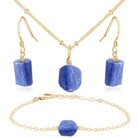 Raw Kyanite Crystal Jewellery Set - Raw Kyanite Crystal Jewellery Set - 14k Gold Fill / Satellite / Necklace & Earrings & Bracelet - Luna Tide Handmade Crystal Jewellery