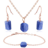 Raw Kyanite Crystal Jewellery Set - Raw Kyanite Crystal Jewellery Set - 14k Rose Gold Fill / Cable / Necklace & Earrings & Bracelet - Luna Tide Handmade Crystal Jewellery