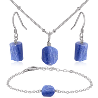 Raw Kyanite Crystal Jewellery Set - Raw Kyanite Crystal Jewellery Set - Stainless Steel / Satellite / Necklace & Earrings & Bracelet - Luna Tide Handmade Crystal Jewellery
