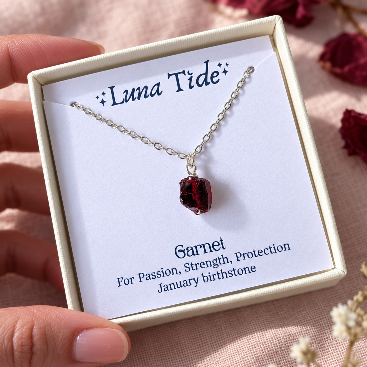 Tiny Rough Garnet Gemstone Pendant Choker