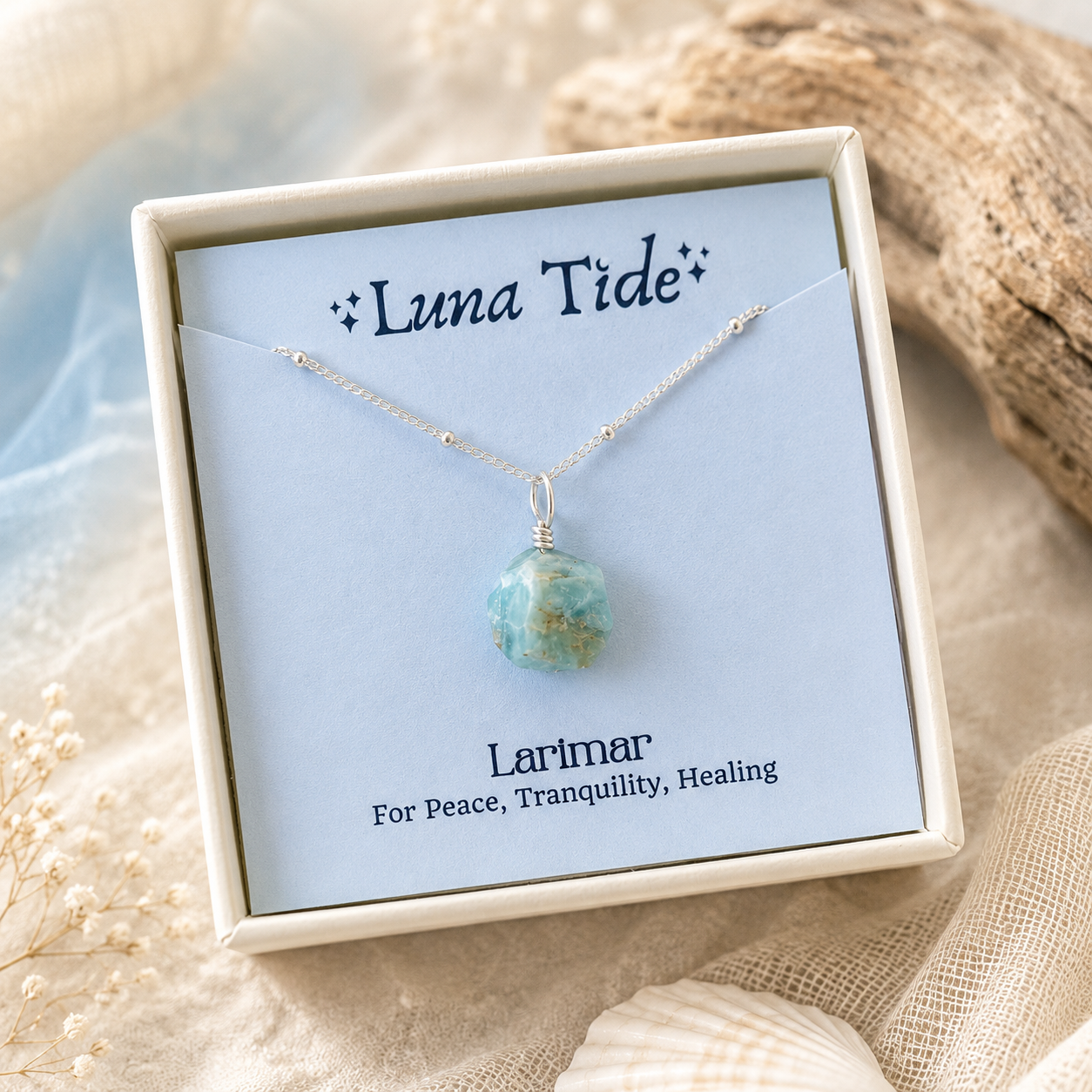 Tiny Rough Larimar Gemstone Pendant Choker