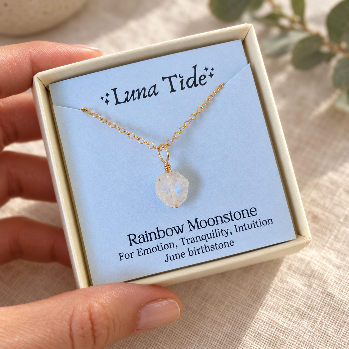 Tiny Rough Rainbow Moonstone Gemstone Pendant Choker
