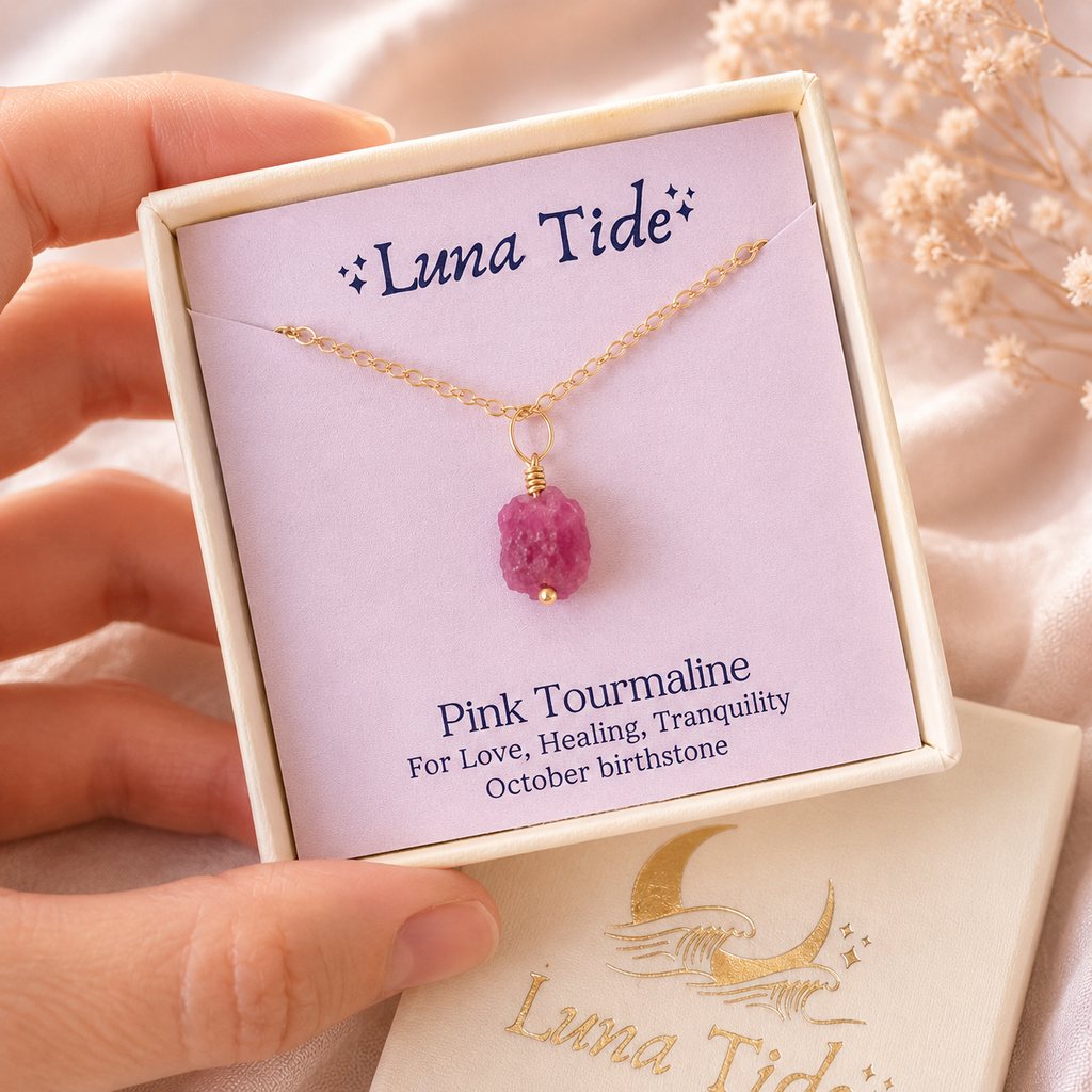 Raw Pink Tourmaline Natural Crystal Pendant Necklace