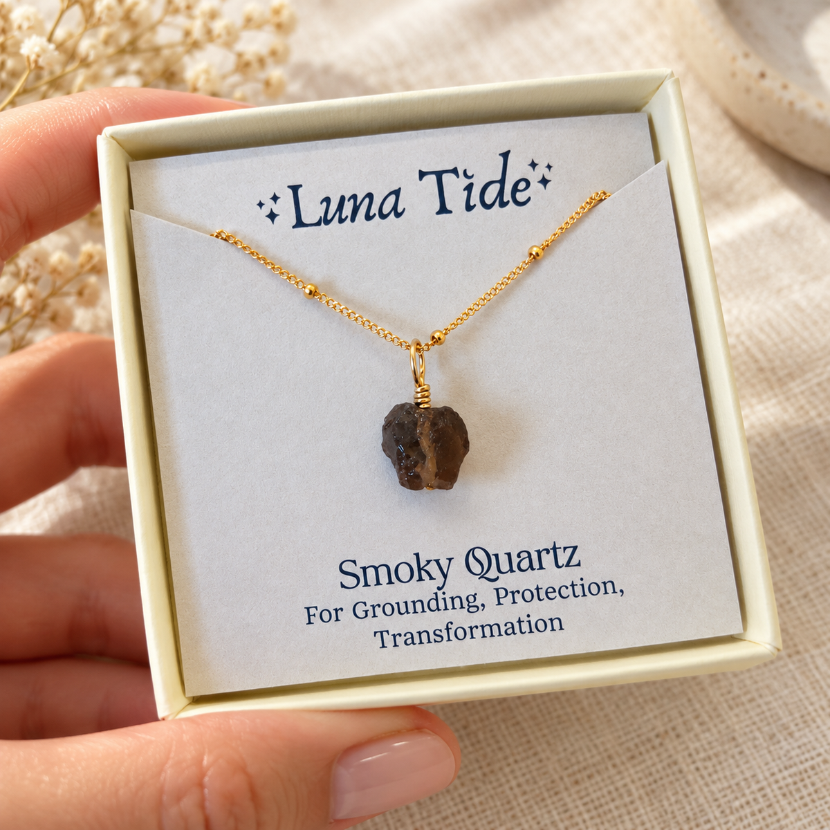 Tiny Rough Smoky Quartz Gemstone Pendant Choker