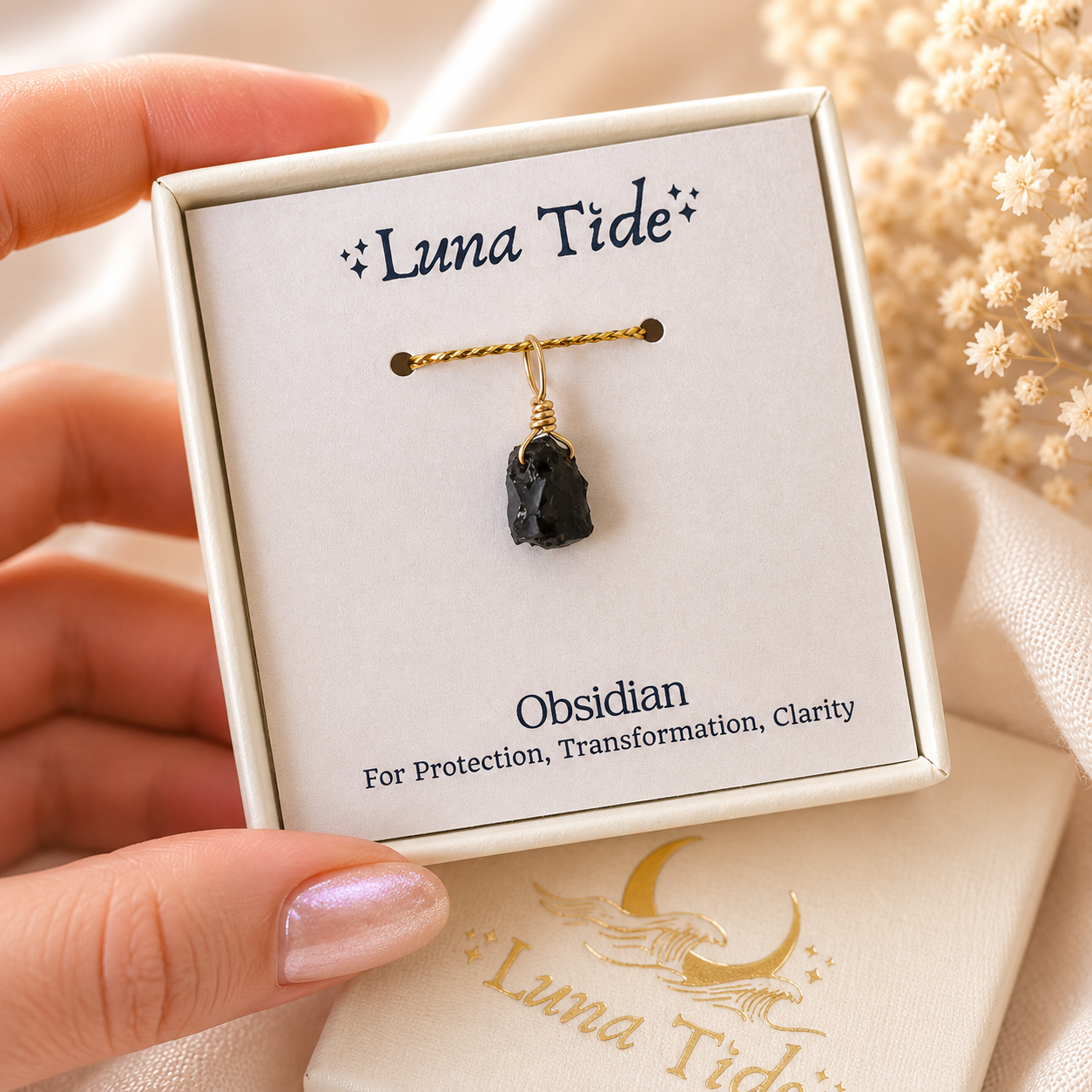 Tiny Raw Obsidian Crystal Pendant