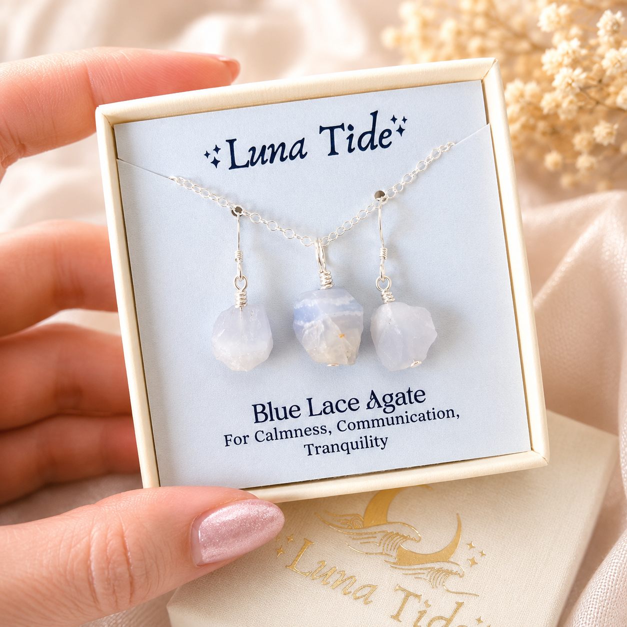 Raw Blue Lace Agate Crystal Jewellery Set