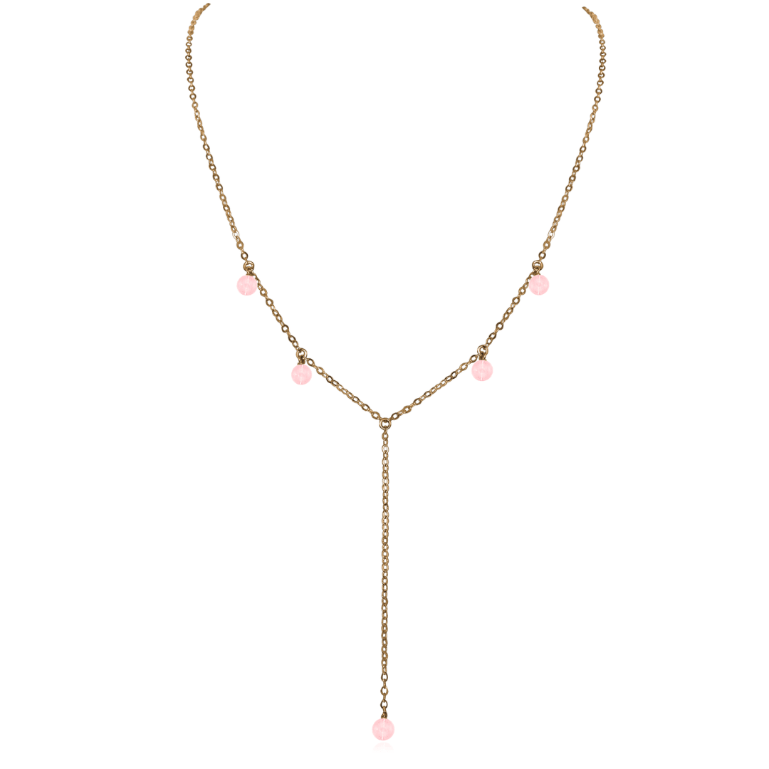 Bronze Rose Quartz Gemstone Bead Drop Lariat Y Necklace