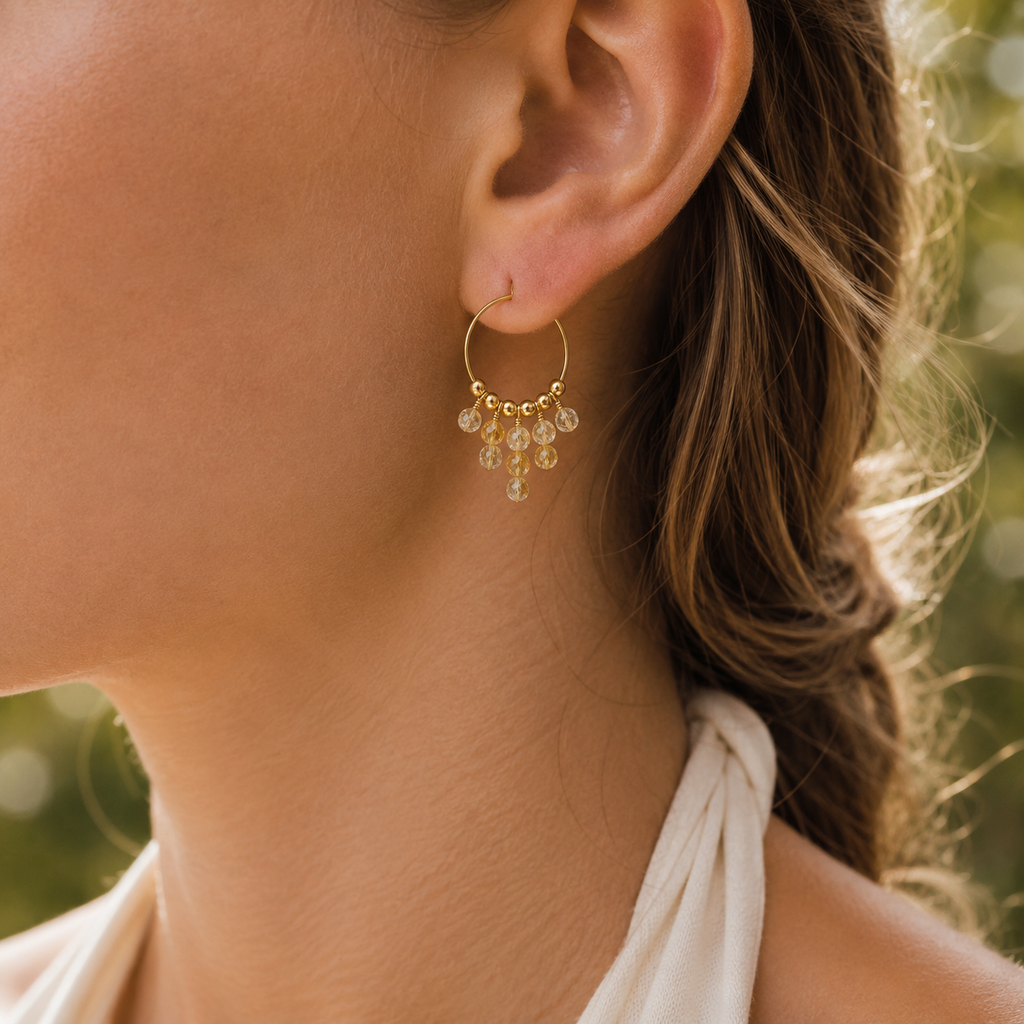 Golden Rutilated Quartz Statement Hoop Earrings