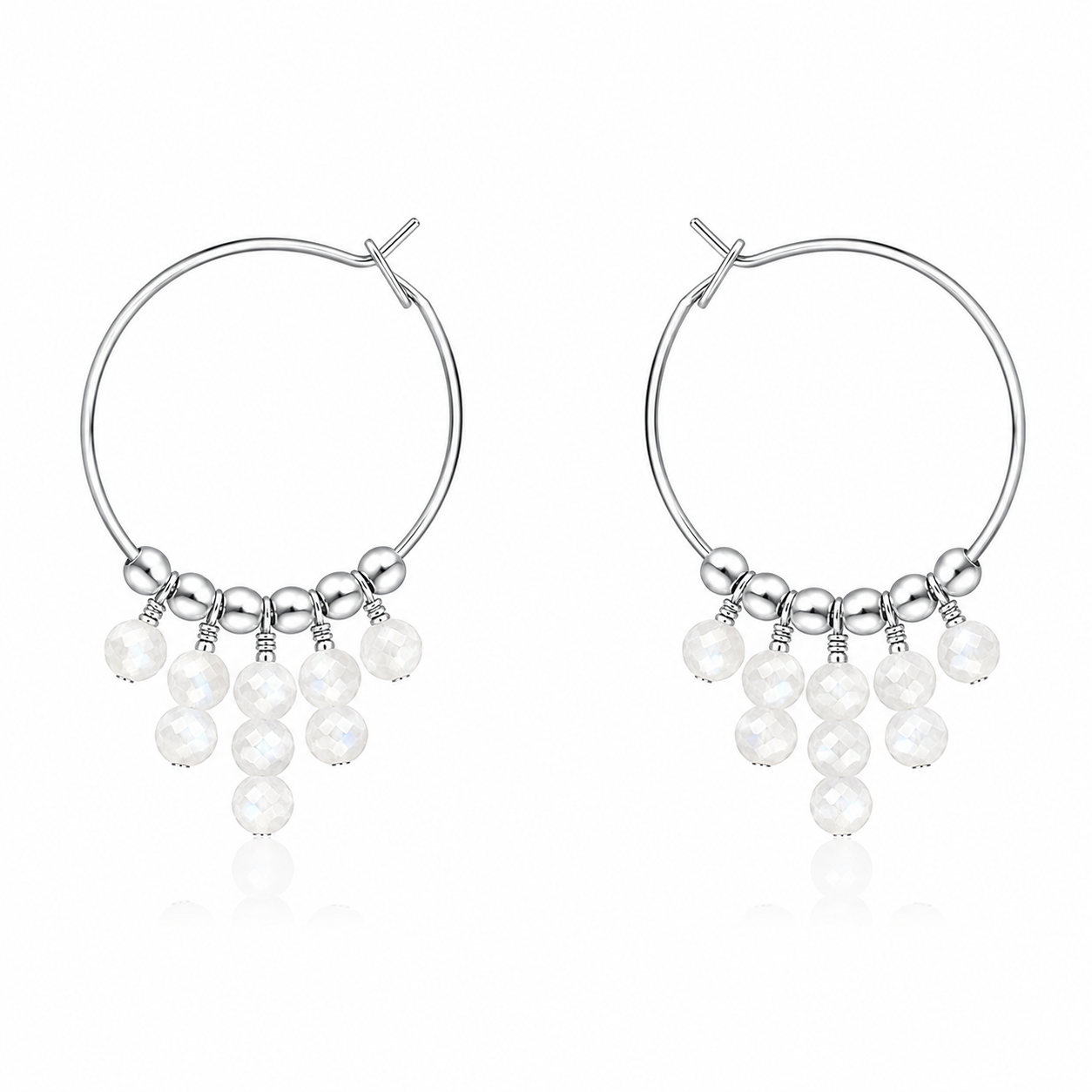 White Moonstone Statement Hoop Earrings