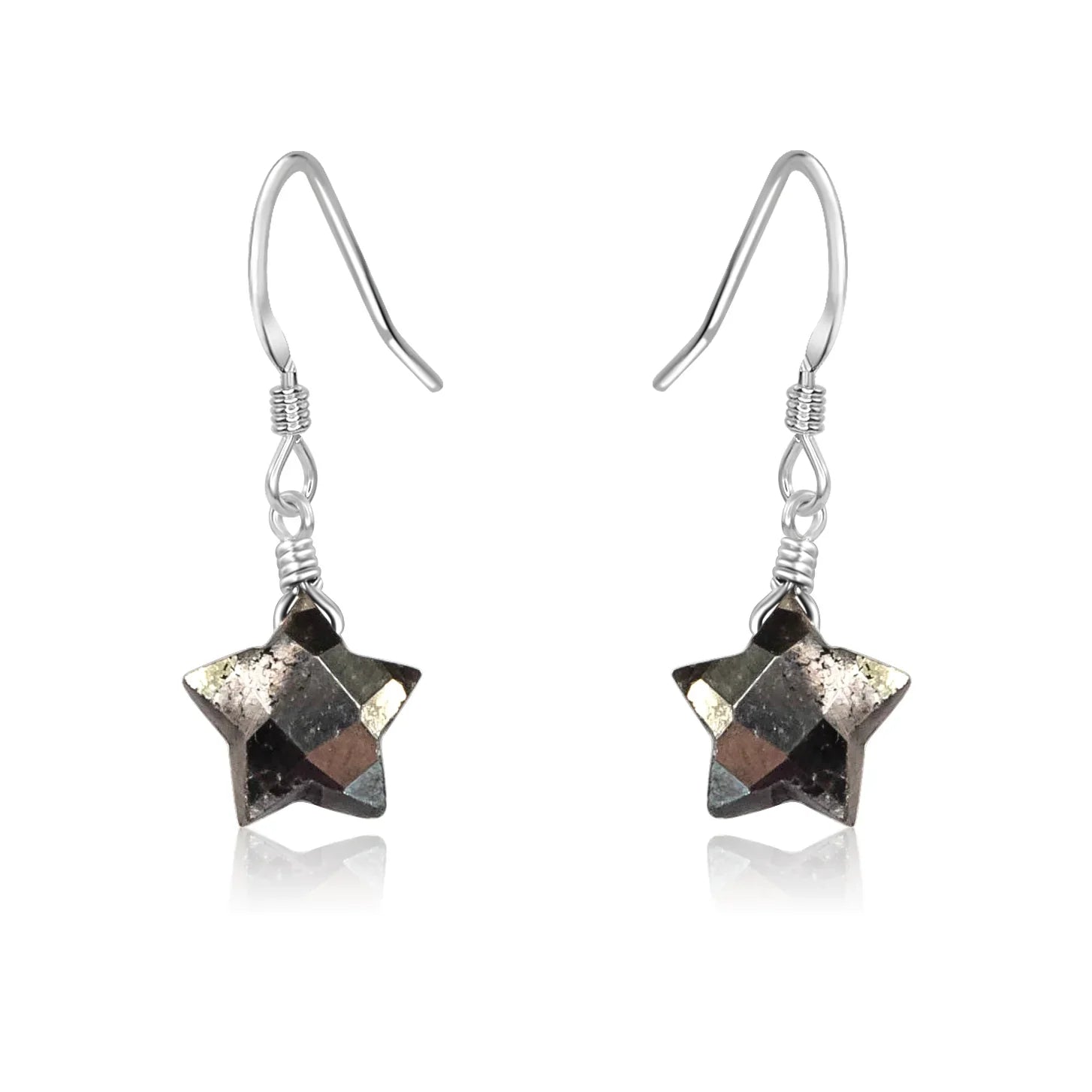 Little Pyrite Crystal Star Dangle Drop Earrings