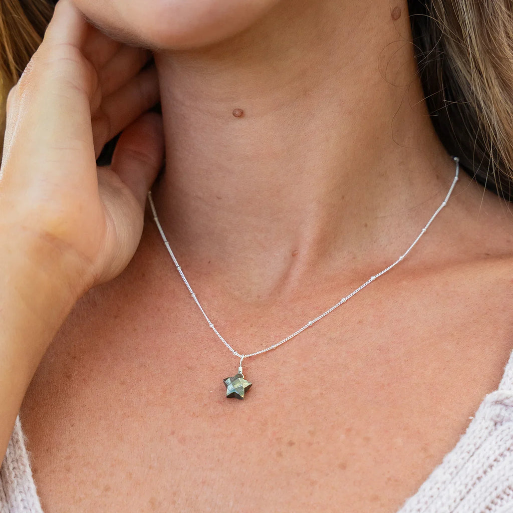 Little Pyrite Crystal Star Pendant Necklace