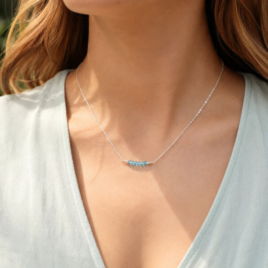 Sparkling Blue Apatite Faceted Bead Bar Necklace
