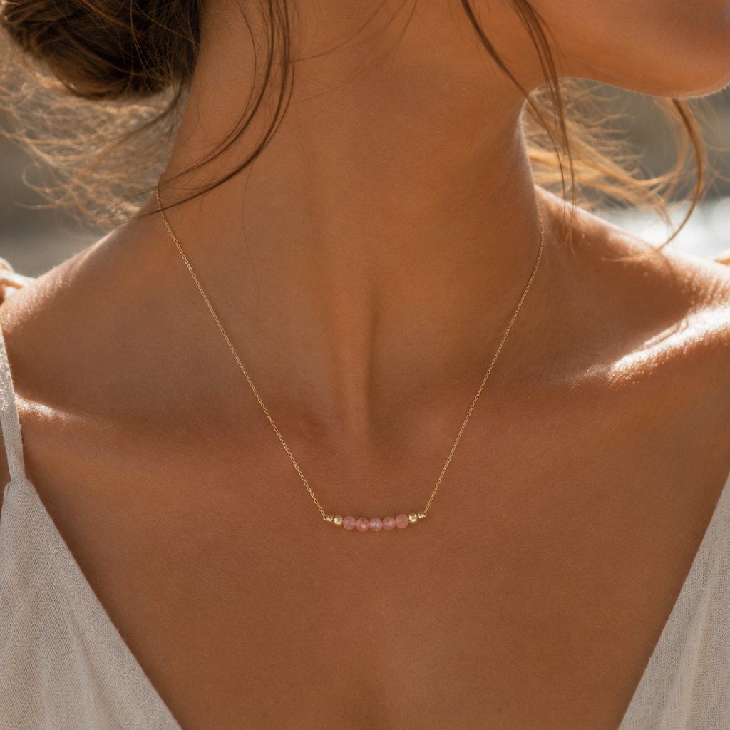 Sparkling Orange Sunstone Faceted Bead Bar Necklace