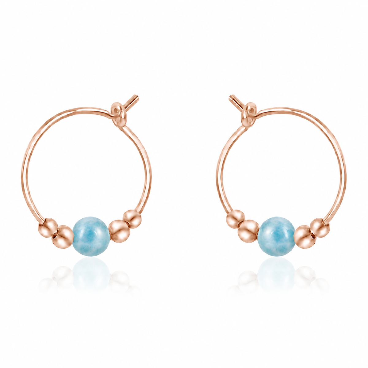Tiny Larimar Gemstone Bead Hoop Earrings