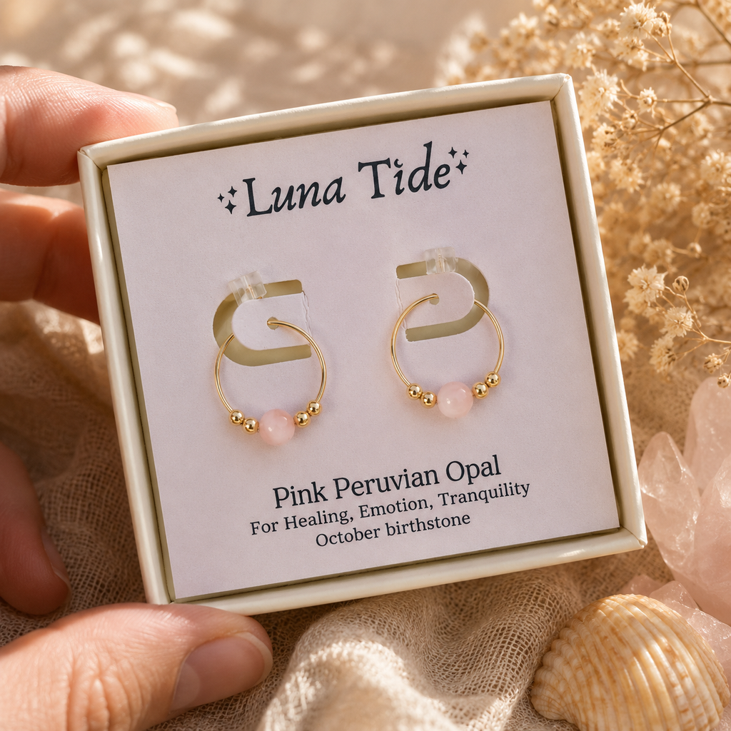 Tiny Pink Peruvian Opal Bead Hoop Earrings