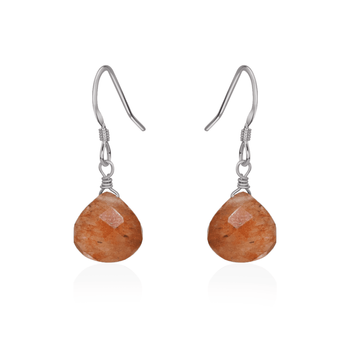 Sunstone Gemstone Teardrop Dangle Earrings - Sunstone Gemstone Teardrop Dangle Earrings - Stainless Steel - Luna Tide Handmade Crystal Jewellery