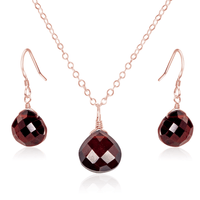 Garnet Tiny Teardrop Earrings & Necklace Set