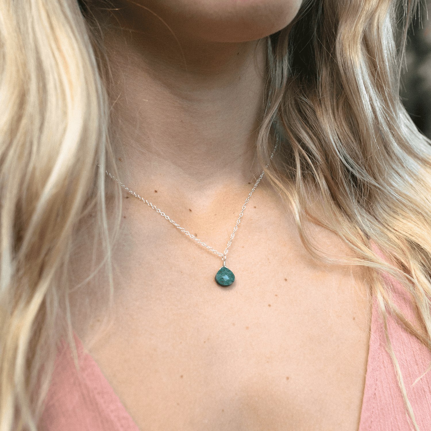 Aventurine Tiny Teardrop Earrings & Necklace Set - Aventurine Tiny Teardrop Earrings & Necklace Set - Sterling Silver / Cable - Luna Tide Handmade Crystal Jewellery