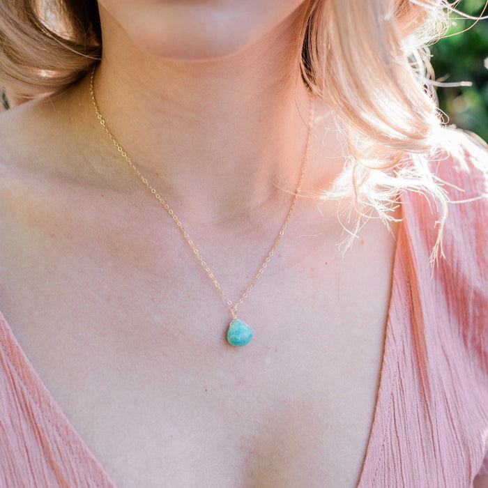 Amazonite Tiny Teardrop Earrings & Necklace Set - Amazonite Tiny Teardrop Earrings & Necklace Set - 14k Gold Fill / Cable - Luna Tide Handmade Crystal Jewellery