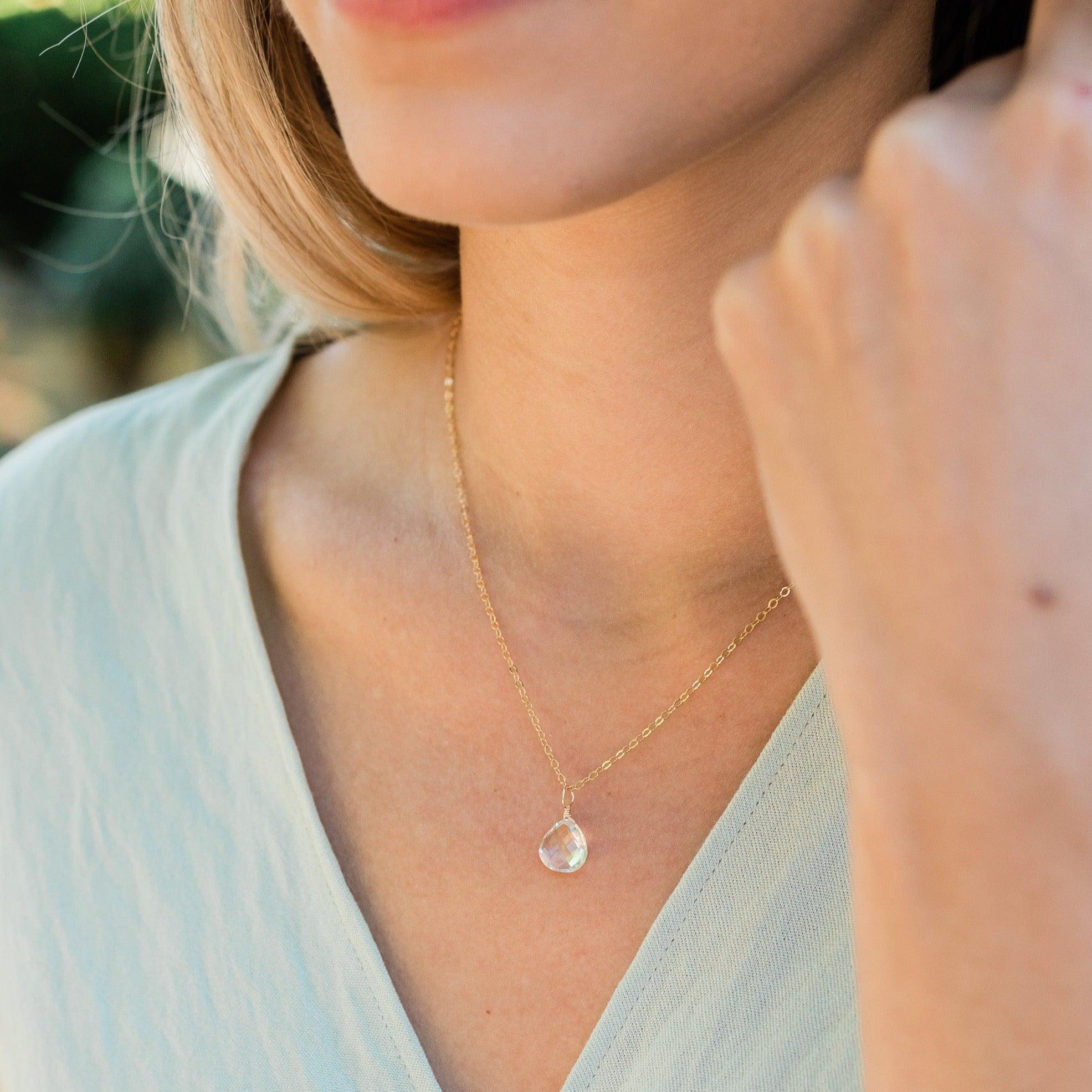 Crystal Quartz Tiny Teardrop Earrings & Necklace Set - Crystal Quartz Tiny Teardrop Earrings & Necklace Set - 14k Gold Fill / Cable - Luna Tide Handmade Crystal Jewellery