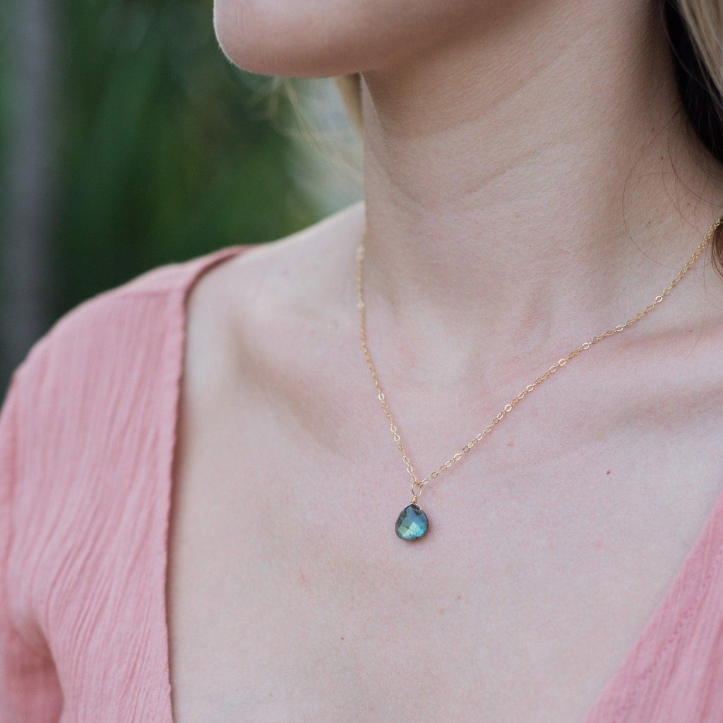 Labradorite Tiny Teardrop Earrings & Necklace Set - Labradorite Tiny Teardrop Earrings & Necklace Set - 14k Gold Fill / Cable - Luna Tide Handmade Crystal Jewellery