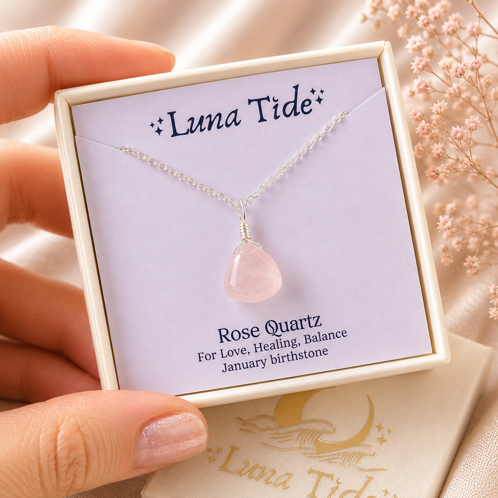 Tiny Rose Quartz Teardrop Crystal Pendant Necklace