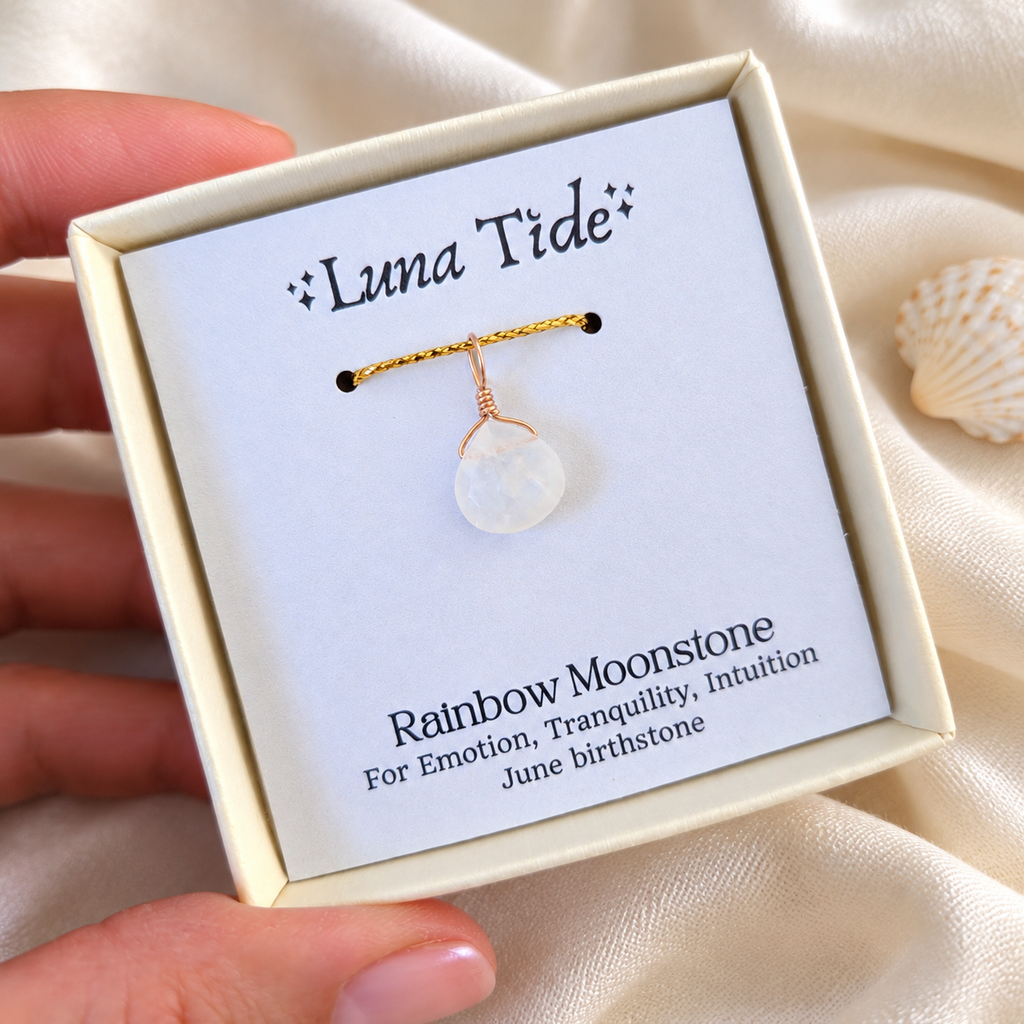 Tiny Rainbow Moonstone Teardrop Gemstone Pendant