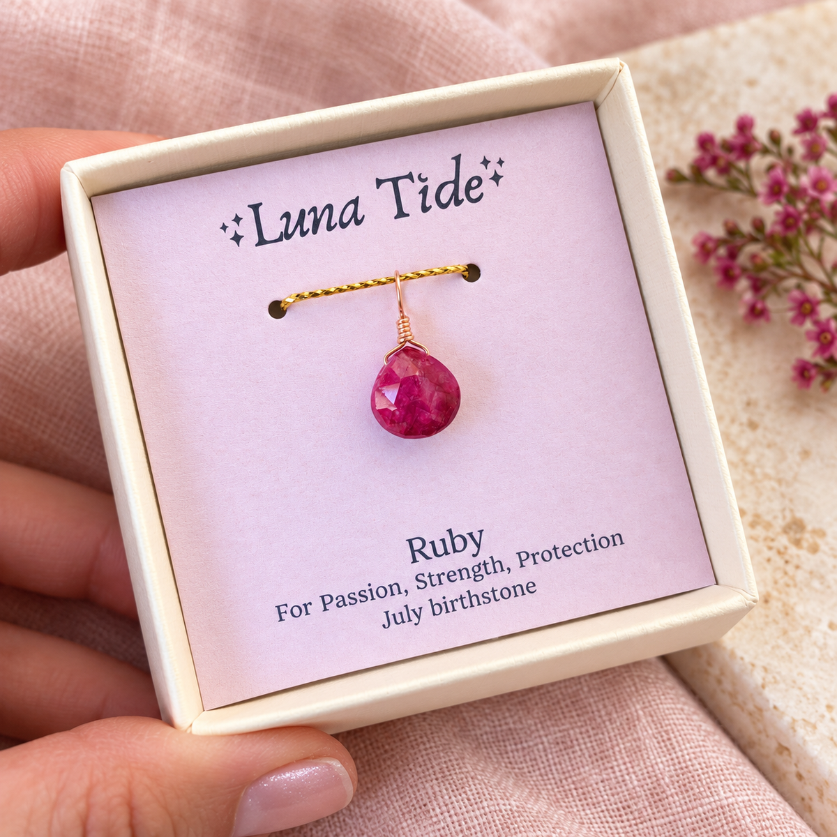 Tiny Ruby Teardrop Gemstone Pendant