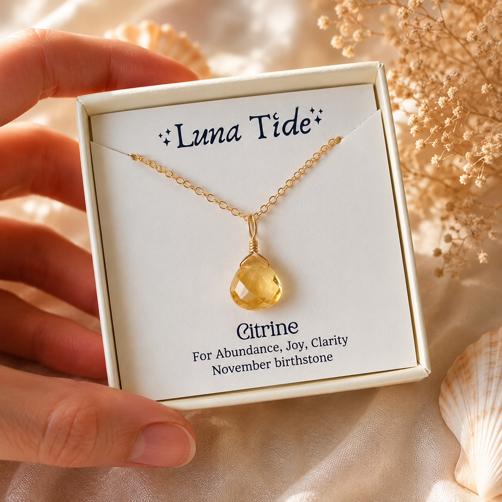 Tiny Citrine Teardrop Crystal Pendant Necklace