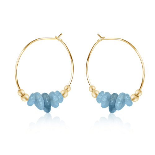 Aquamarine Crystal Chip Large Hoop Earrings - Aquamarine Crystal Chip Large Hoop Earrings - 14k Gold Fill - Luna Tide Handmade Crystal Jewellery