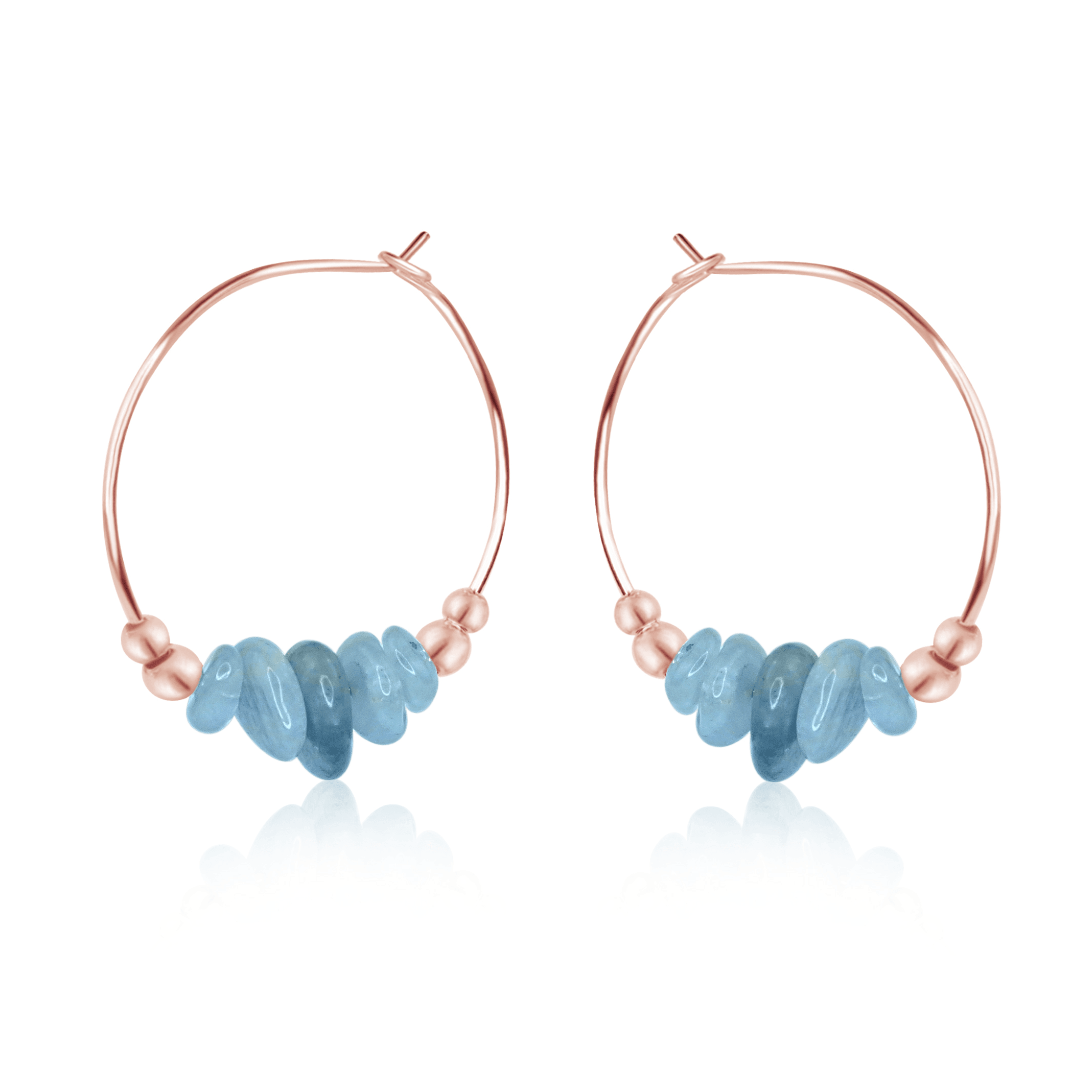 Aquamarine Crystal Chip Large Hoop Earrings - Aquamarine Crystal Chip Large Hoop Earrings - 14k Rose Gold Fill - Luna Tide Handmade Crystal Jewellery