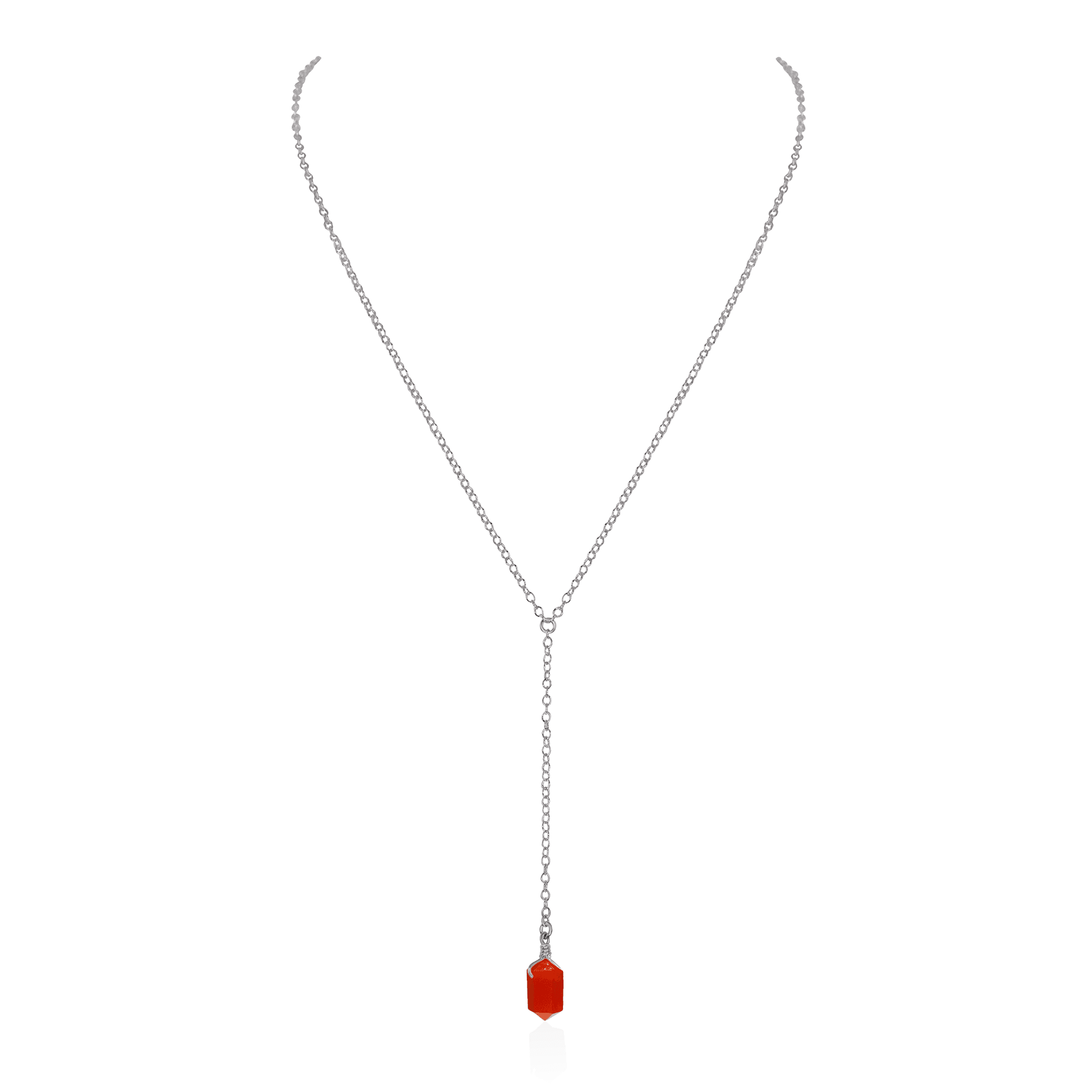 Carnelian Double Terminated Mini Crystal Point Lariat Necklace - Carnelian Double Terminated Mini Crystal Point Lariat Necklace - Stainless Steel - Luna Tide Handmade Crystal Jewellery