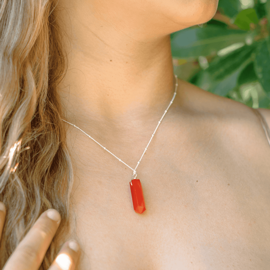 Carnelian Gemstone Generator Tower Point Pendant Necklace - Carnelian Gemstone Generator Tower Point Pendant Necklace - Sterling Silver / Satellite - Luna Tide Handmade Crystal Jewellery
