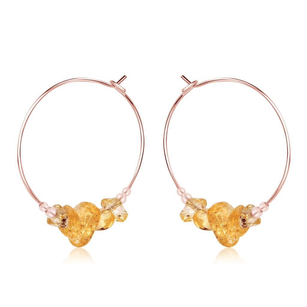 Citrine Crystal Chip Large Hoop Earrings - Citrine Crystal Chip Large Hoop Earrings - 14k Rose Gold Fill - Luna Tide Handmade Crystal Jewellery