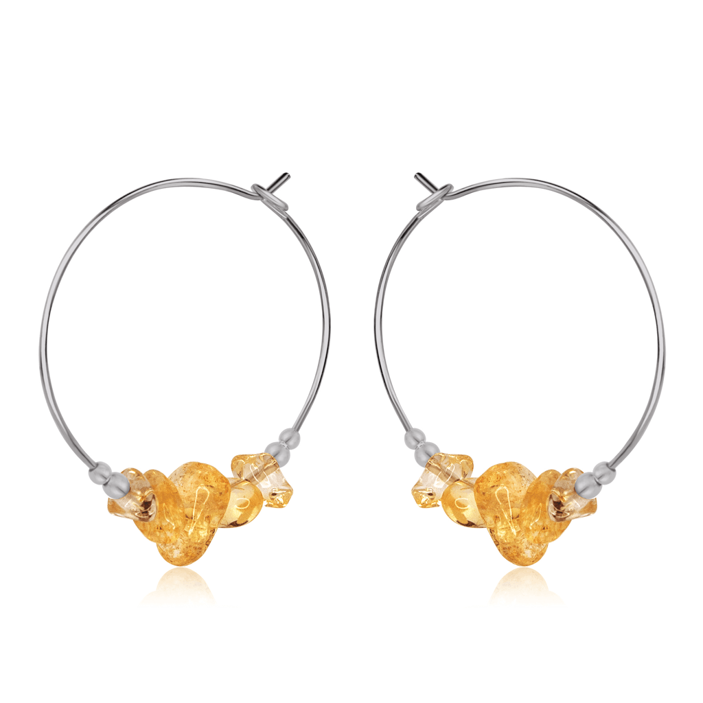 Citrine Crystal Chip Large Hoop Earrings - Citrine Crystal Chip Large Hoop Earrings - Stainless Steel - Luna Tide Handmade Crystal Jewellery