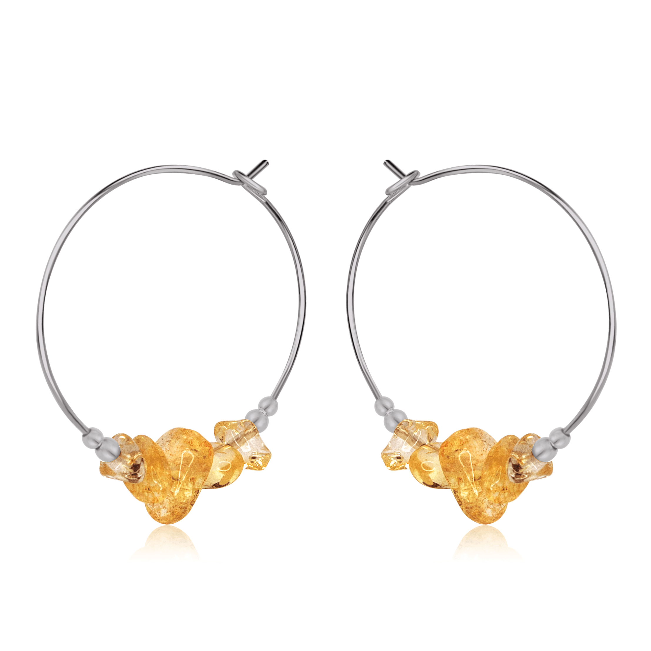 Citrine Crystal Chip Large Hoop Earrings - Citrine Crystal Chip Large Hoop Earrings - Stainless Steel - Luna Tide Handmade Crystal Jewellery