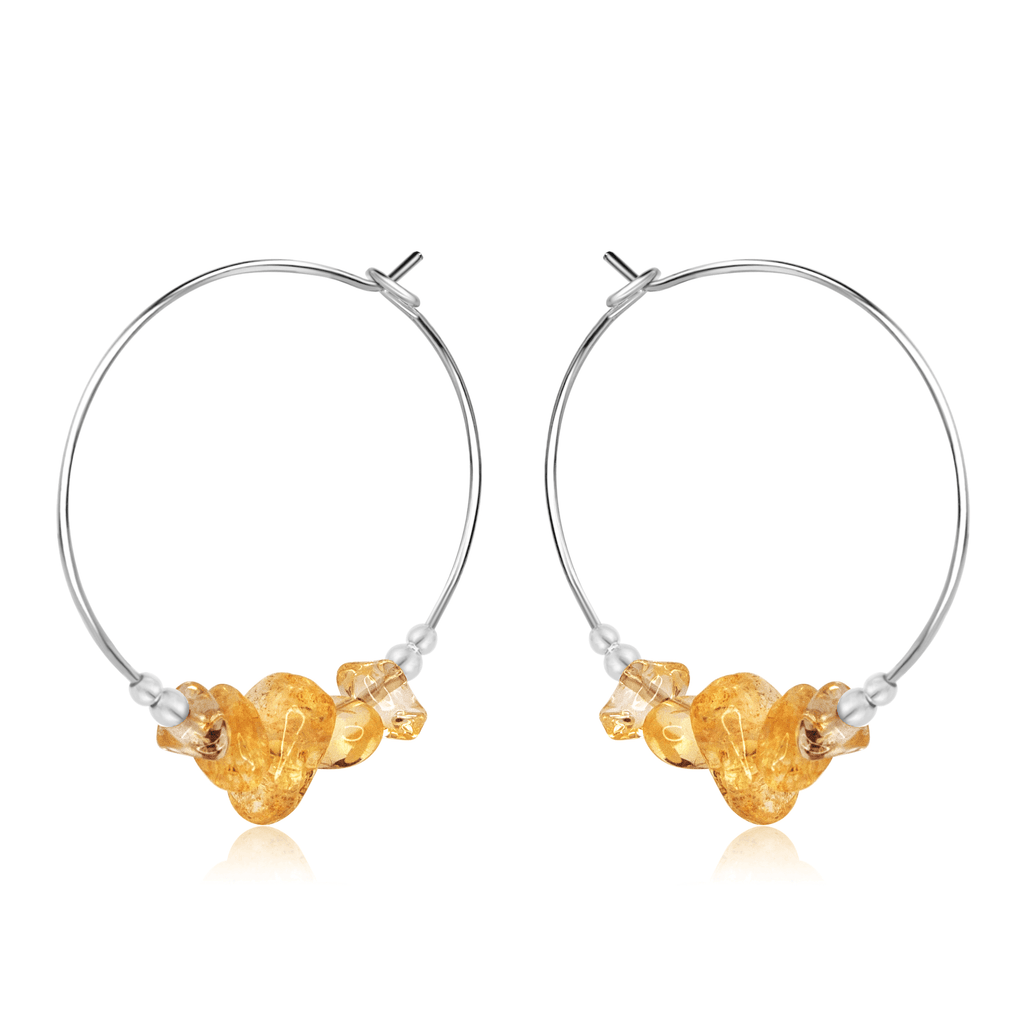 Citrine Crystal Chip Large Hoop Earrings - Citrine Crystal Chip Large Hoop Earrings - Sterling Silver - Luna Tide Handmade Crystal Jewellery