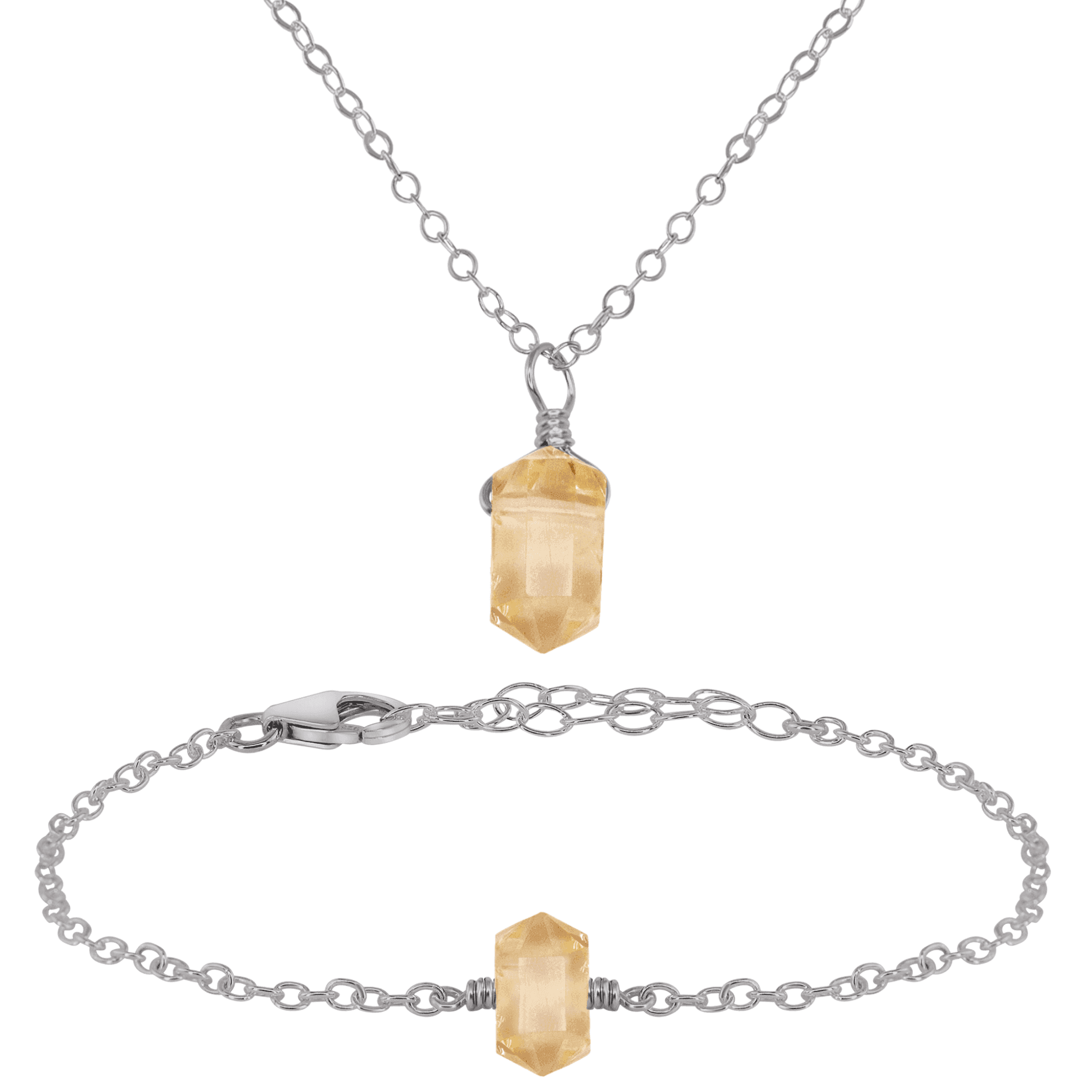 Citrine Double Terminated Crystal Necklace & Bracelet Set - Citrine Double Terminated Crystal Necklace & Bracelet Set - Stainless Steel - Luna Tide Handmade Crystal Jewellery
