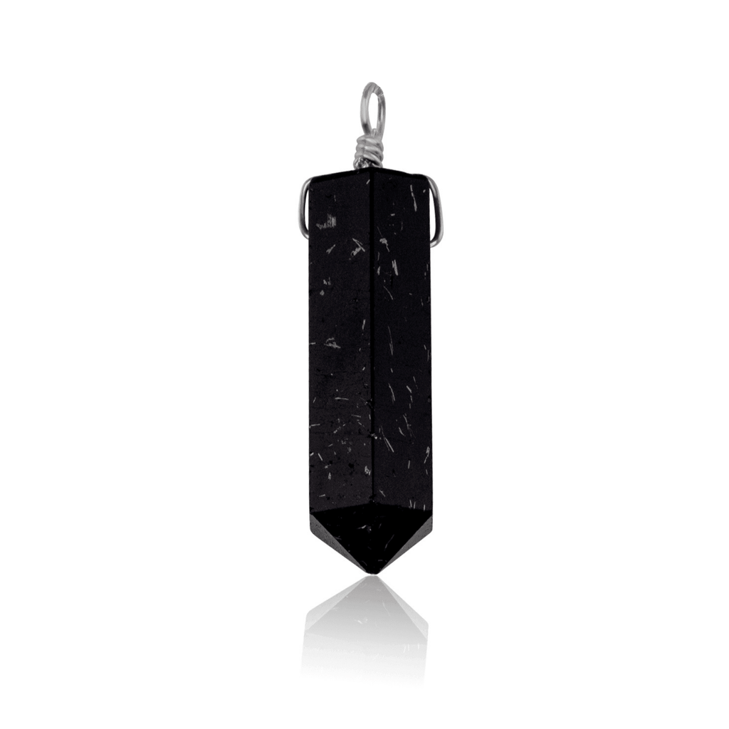 Large Black Tourmaline Crystal Tower Point Generator Pendant - Large Black Tourmaline Crystal Tower Point Generator Pendant - Stainless Steel - Luna Tide Handmade Crystal Jewellery