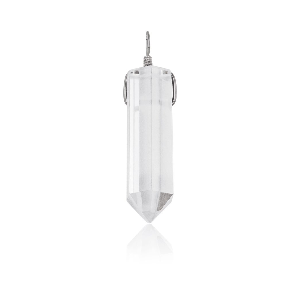 Large Crystal Quartz Crystal Tower Point Generator Pendant - Large Crystal Quartz Crystal Tower Point Generator Pendant - Stainless Steel - Luna Tide Handmade Crystal Jewellery