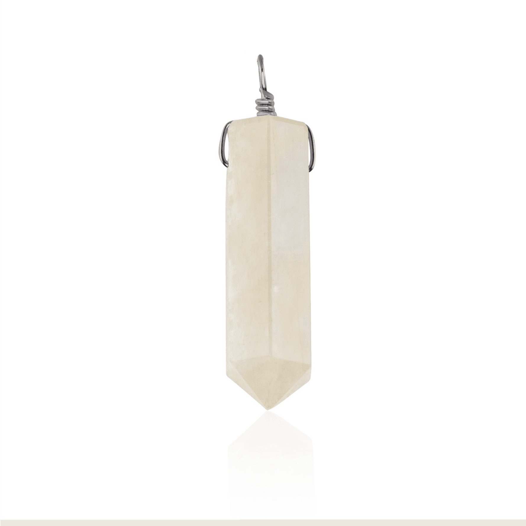 Large Rainbow Moonstone Crystal Tower Point Generator Pendant - Large Rainbow Moonstone Crystal Tower Point Generator Pendant - Stainless Steel - Luna Tide Handmade Crystal Jewellery