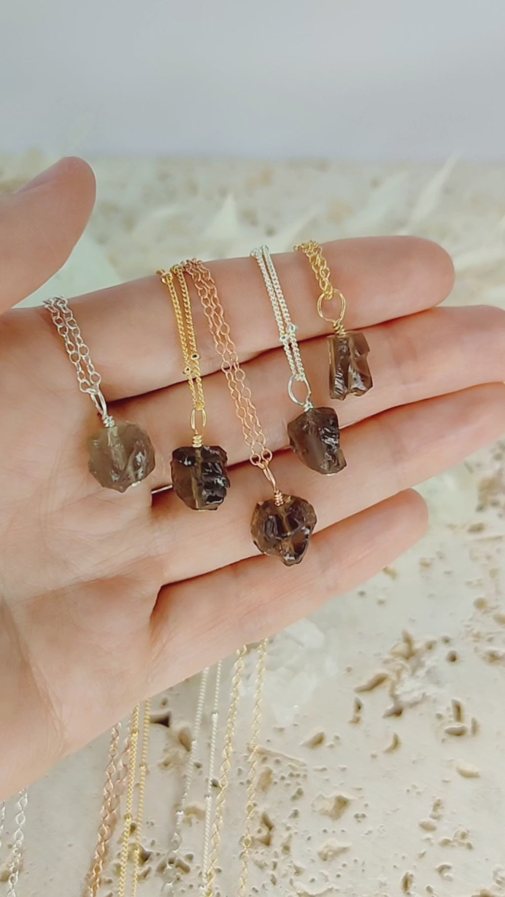 Tiny Raw Smoky Quartz Pendant Necklace