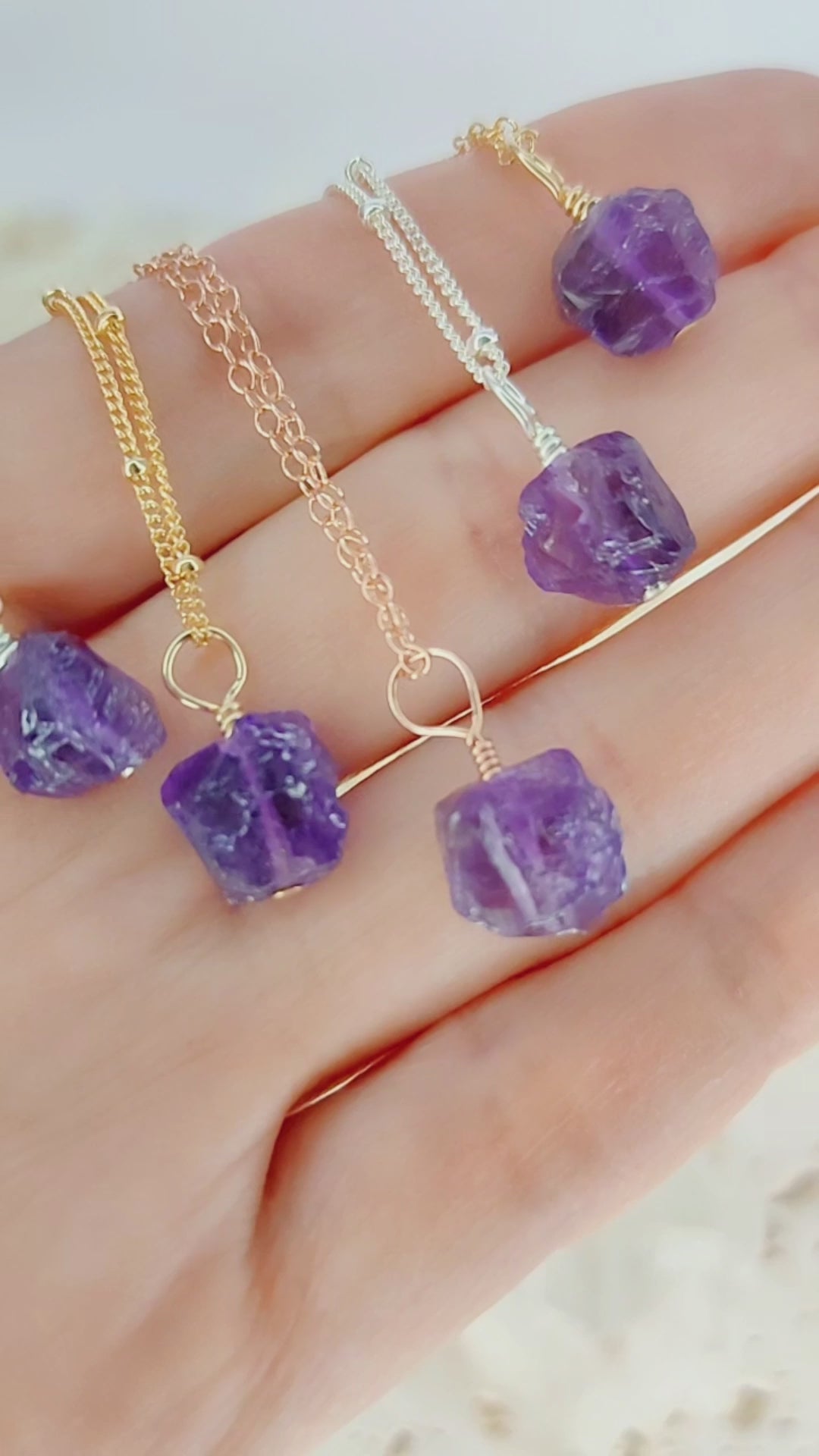 Tiny Raw Amethyst Pendant Necklace