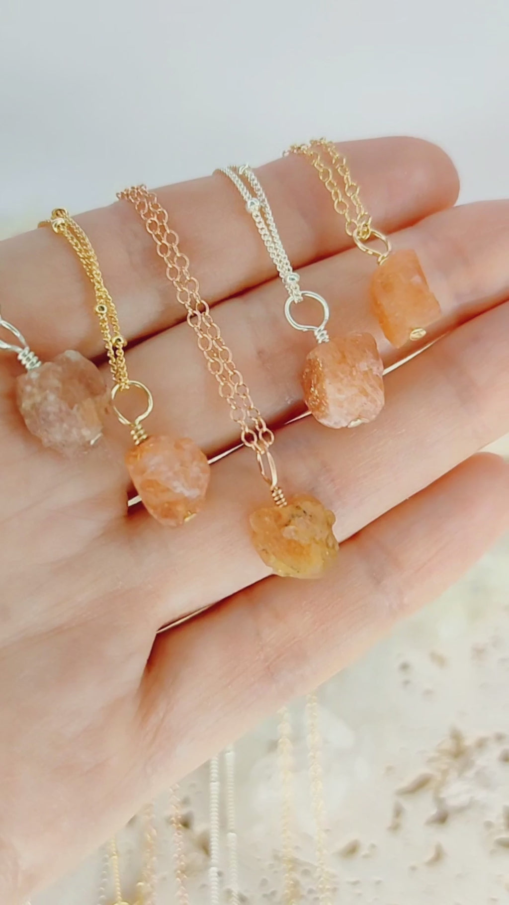 Tiny Raw Sunstone Pendant Necklace