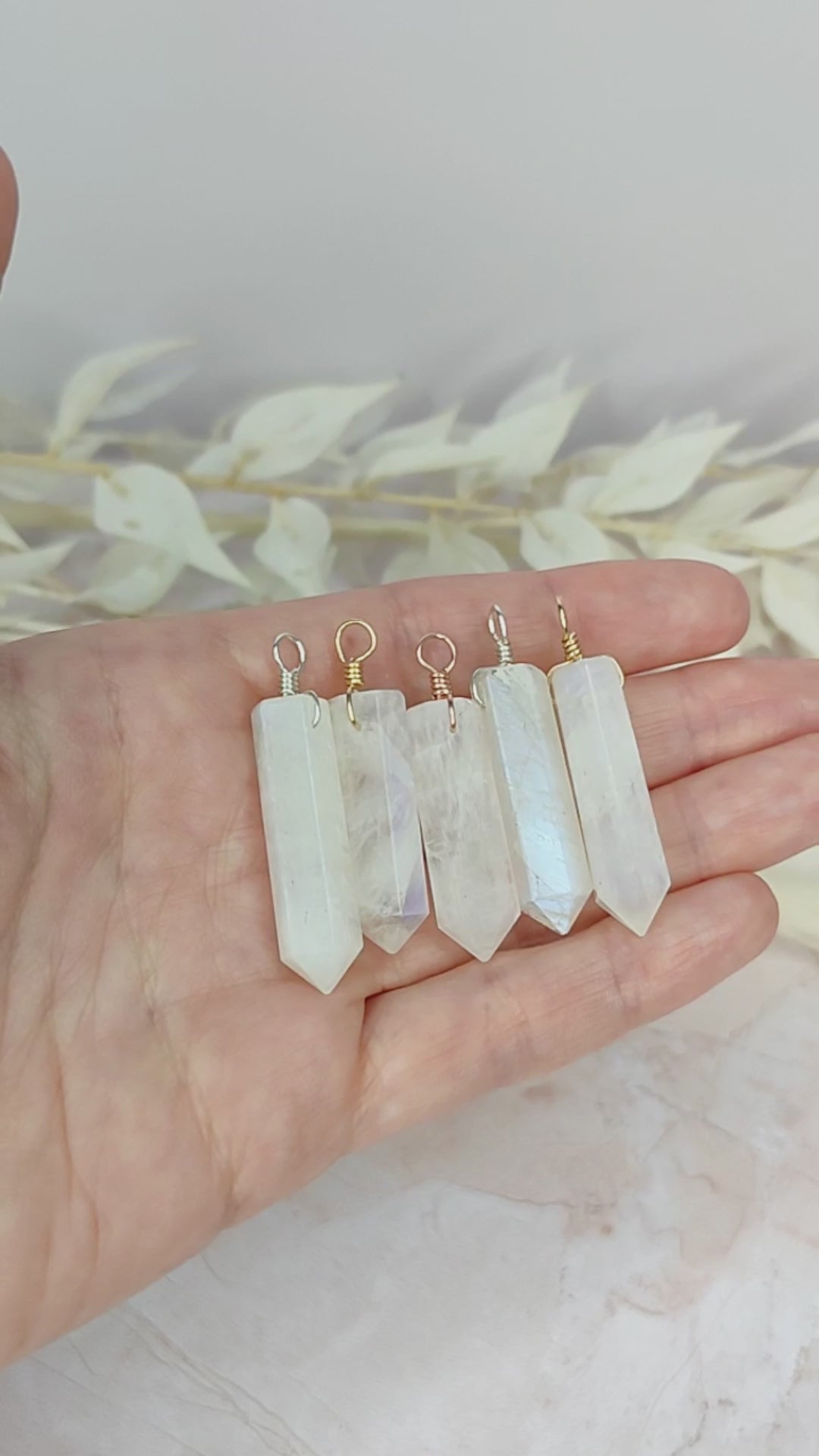 Large Rainbow Moonstone Crystal Tower Point Generator Pendant