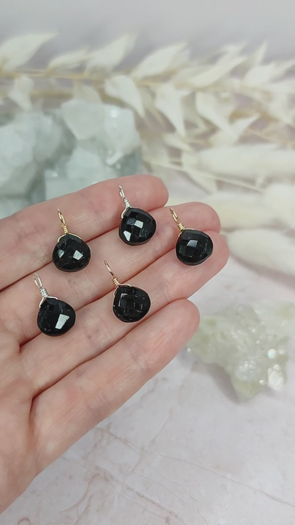 Tiny Black Tourmaline Teardrop Gemstone Pendant