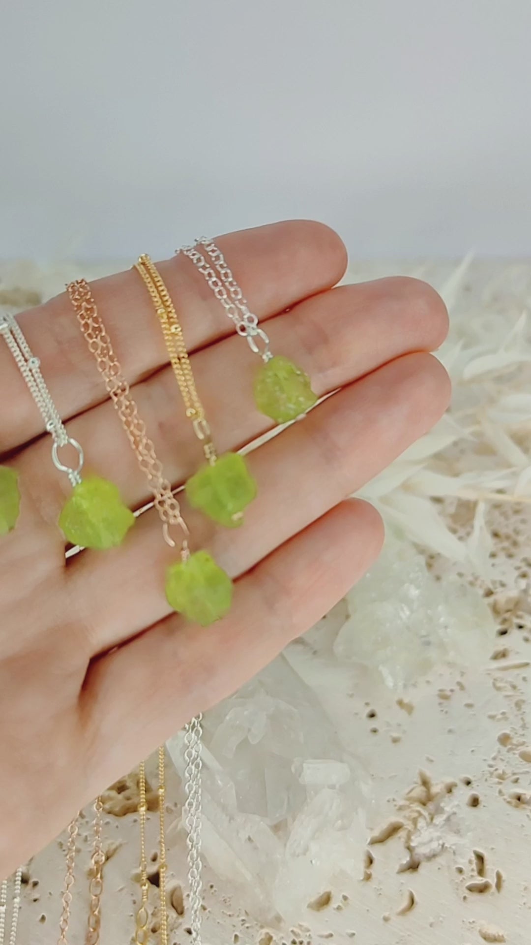 Tiny Raw Peridot Pendant Necklace