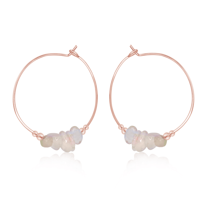 Rainbow Moonstone Crystal Chip Large Hoop Earrings - Rainbow Moonstone Crystal Chip Large Hoop Earrings - 14k Rose Gold Fill - Luna Tide Handmade Crystal Jewellery