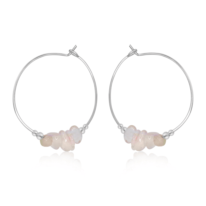 Rainbow Moonstone Crystal Chip Large Hoop Earrings - Rainbow Moonstone Crystal Chip Large Hoop Earrings - Sterling Silver - Luna Tide Handmade Crystal Jewellery